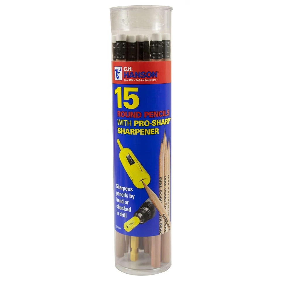 CH Hanson 15 Pack Finish Carpentry Round Pencil & Chuck-able Pro-Sharp Sharpener - Image 3 of 3