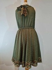 Mango MNG Green Geometric Halter Neck Midi Dress A-Line Boho Summer Size M