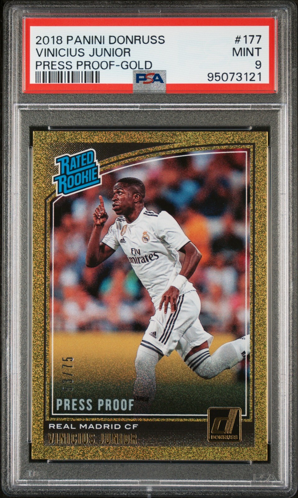 2018 Donruss Soccer Vinicius Junior Rated Rookie Press Proof Gold /75 PSA 9