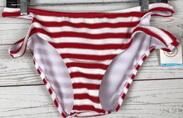 red and white striped swimsuit