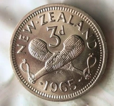 1965 NEW ZEALAND 3 PENCE - AU/UNC - From Mint Set - FREE SHIPPING - BIN #GGG