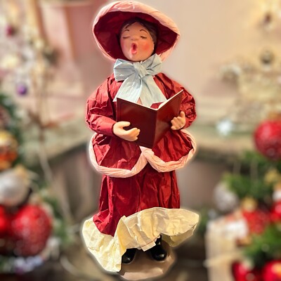 APEX Paper Mache Christmas Carolers Red Dress Women Dickens Vtg Holiday  Decor | eBay