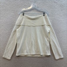 Off Shoulder Sweater Top Large XL White Cream Ivory Knit Cold Shoulder