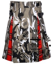 Scottish Handmade Urban Camo  Royal Stewart Tartan Hybrid Utility Kilt for Mens