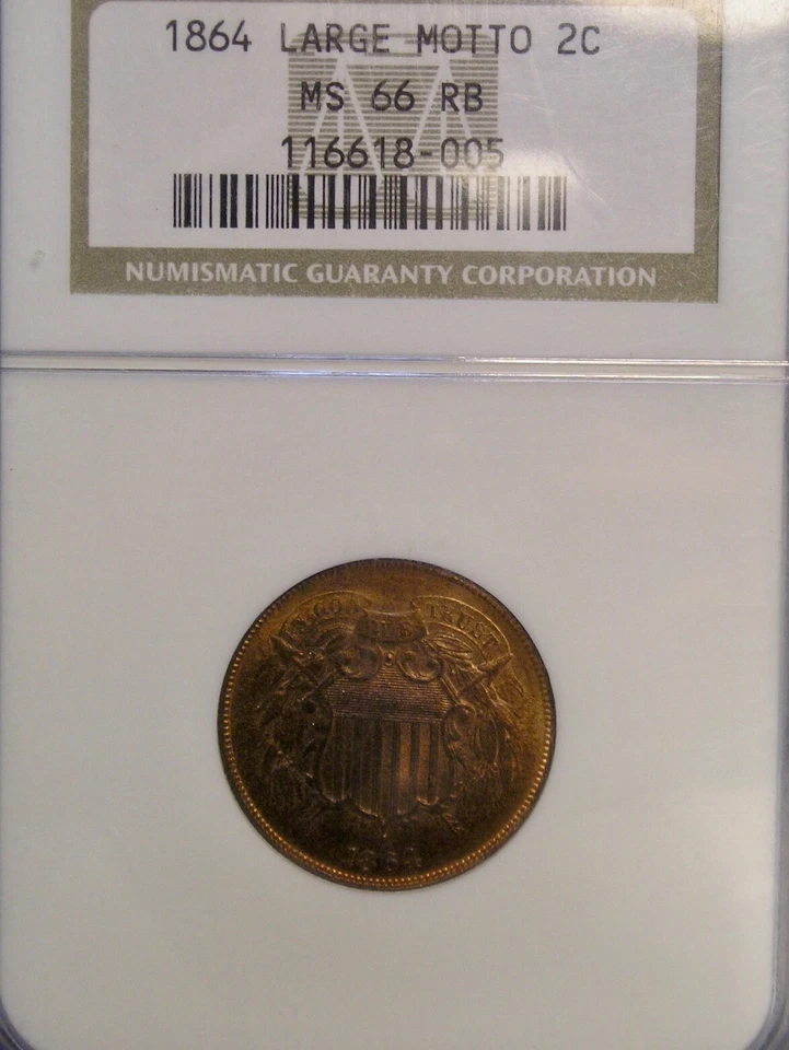 1864 TWO CENT PIECE GORGEOUS VERY SCARCE CHOICE PQ GEM NEAR TOP POP NGC MS 66 RB - Image 3 of 4