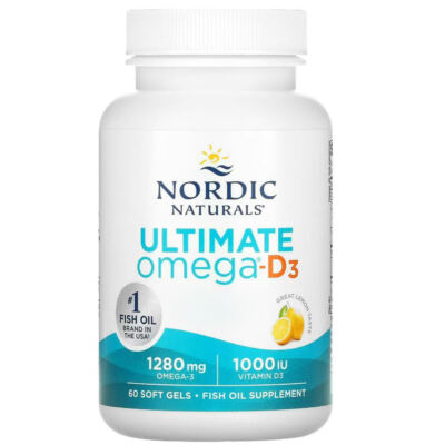 Nordic Naturals, Ultimate Omega-D3, 1280mg Omega-3 plus, 1000IU D3, Zitrone, 60