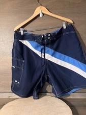 Mossimo Supply Co Board Shorts 38 Mens Swim Suit Trunks NAVY STRIPED CARGO POCKE