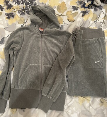 Y2K Nike Velour Womens Tracksuit Gray Full Zip Jacket Track