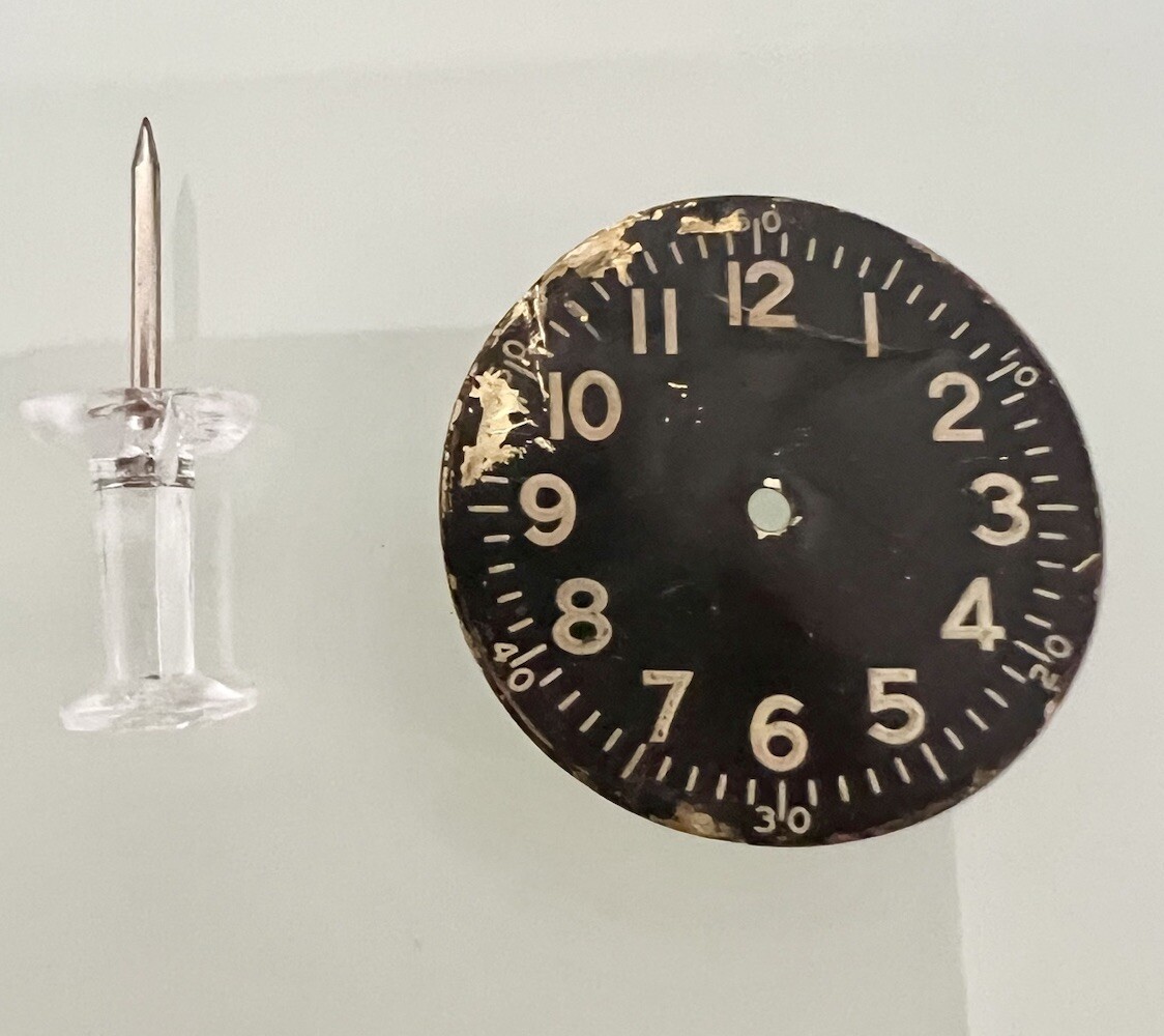 Vintage WW2 Elgin Military Watch Dial Black Gold For Parts Repair