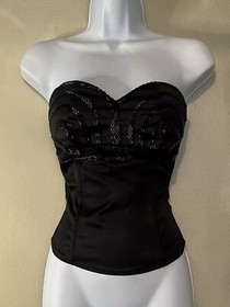 Vintage AUBADE Paris Bridal Rare Black Satin Beaded Bustier Sweetheart Neck XXS