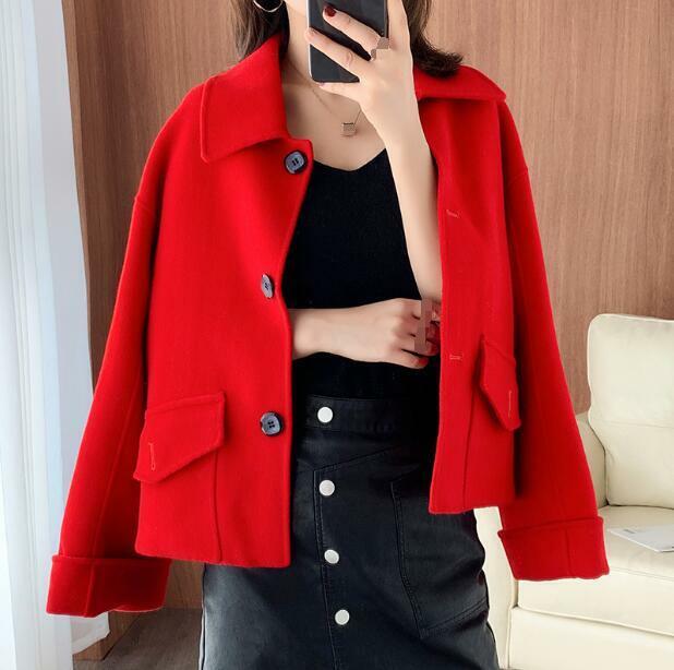 Women Short Coat Single Breasted Wool Cashmere Blend Button Women Short Coat Single Breasted Wool Cashmere Blend Button