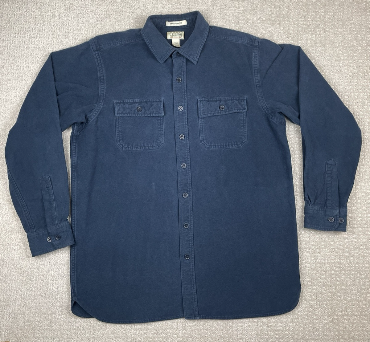 Vintage LL Bean Shirt Mens L Tall Blue Chamois Cloth Flannel Heavyweight Button