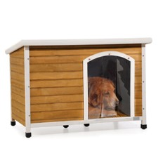 All-Weather Wooden Dog Cabin - Mold-Resistant Base  Adjustable Plastic Legs