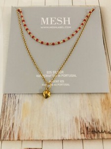 Authentic MESH Label Gold-plated 925 silver necklace with colored enamel Heart Double Str