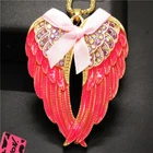 Hot Fashion Women Pink Enamel Cute Bow Wings Crystal Pendant Chain Necklace
