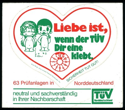 Werbe Aufkleber - Liebe ist... TÜV Norddeutschland - 12x10cm - Vintage 70er