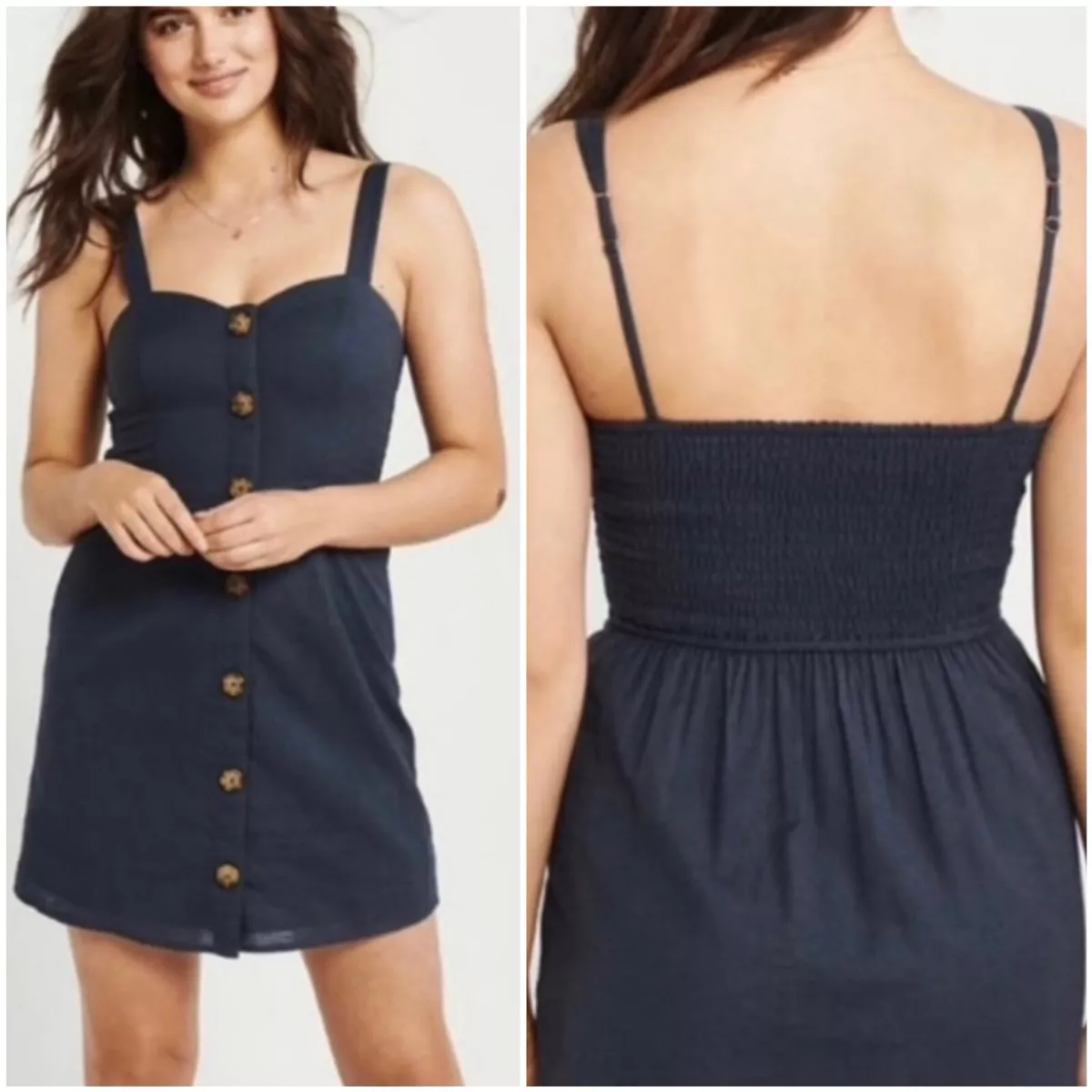 Navy button on sale through dress