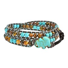 Turquoise Elephant and Tigers Eye Double Wrap Bracelet Wise Look