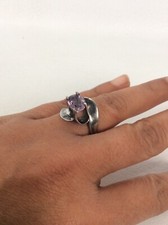 Vtg Taxco Mexico modernist sterling Silver 925 Amethyst ring size 7