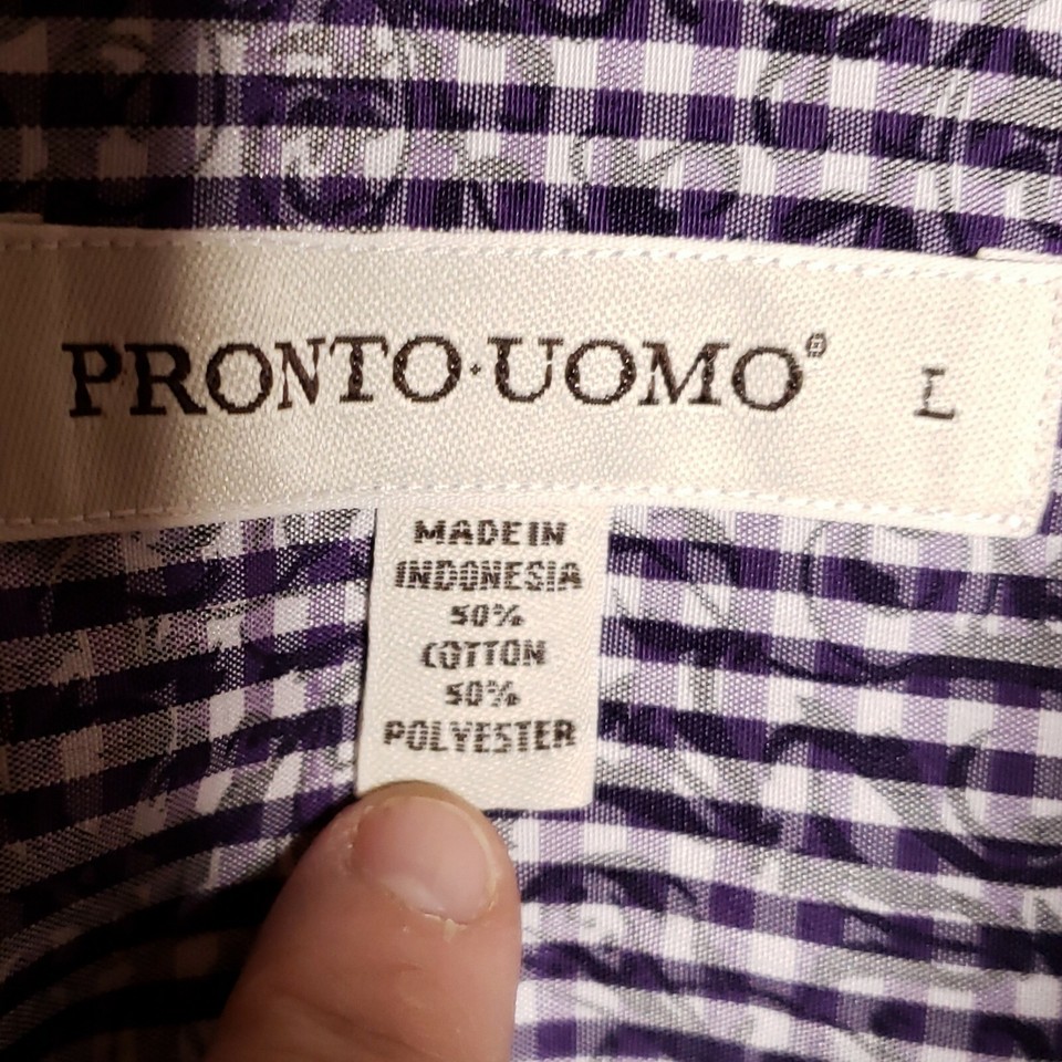 Pronto Uomo Mens Purple Check Long Sleeve Button Down Shirt Large | eBay