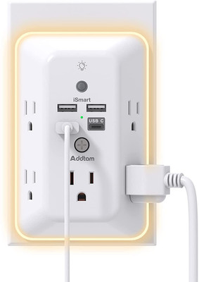 Surge Protector, Outlet Extender with Night Light,  5-Outlet Splitter and 4 USB