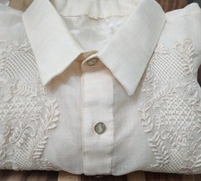 Mens XX Barong Organza Embroidered SHEER Philippines Filipino Dress Shirt
