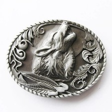 Original Antique Silver Howling Wolf Western Metal Belt Buckle