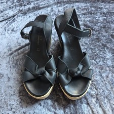 Ladies NEXT Forever Comfort Black Leather Platform Wedge Hee Sandals Size UK 6.5