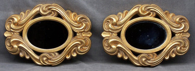 2 Vintage Oval Mirrors 8'' x 12'' GIA Inc Ornate Gold Tone Plastic MCM Wall Frames