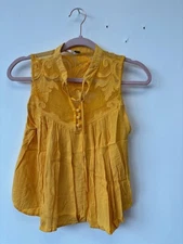 Free People Top Womens XS Sheer Embroidered Boho Sleeveless Flow Tunic Shirt