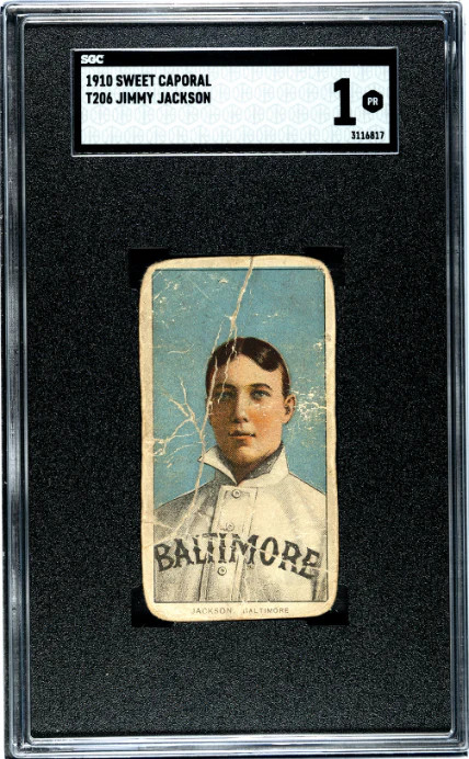 1909 T206 JIMMY JACKSON NNO POOR SWEET CAPORAL 350 SGC 1 BALTIMORE ORIOLES