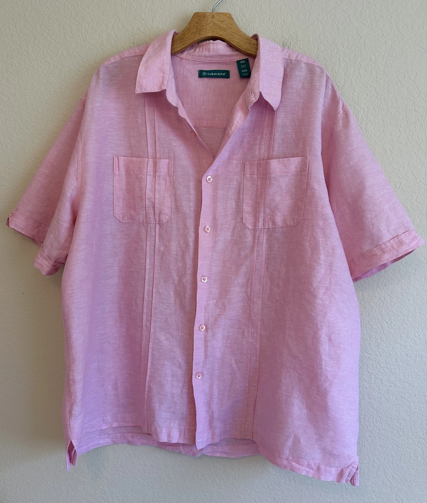 Cubavera Linen Cotton Shirt Men’s XXL Short Slv Pink Cubano Florida Resort Beach