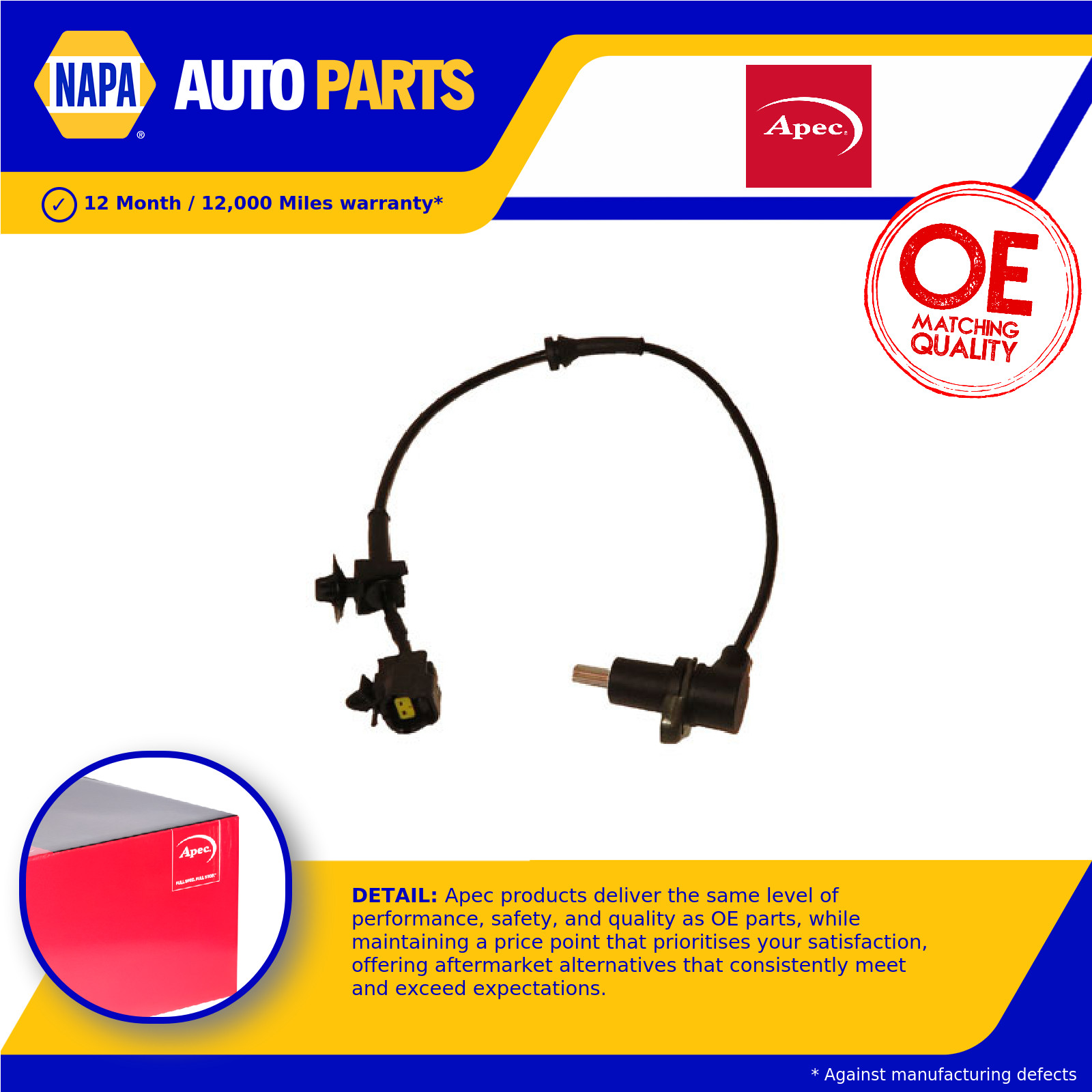 ABS Sensor Rear Right ABS1120 Apec Wheel Speed 95996130 96473223 96534915 New