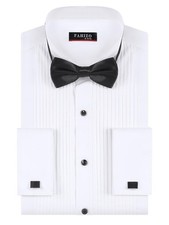 FAHIZO Men's White Tuxedo Shirt with Wing Collar, 4X-Large, Bow Tie/White-a