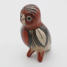 Vintage Tonala Mexican Folk Art Owl Figurine - Hand Painted Pottery