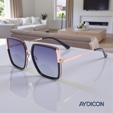 Aydicon Trendy Blue Rose Gold Square Polarized Women's Sunglasses UV 400 56