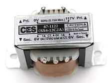117VAC - 12VAC, 2A, CT Transformer, Solder Lug/Push-on Terminals,Rated @ 105ºC
