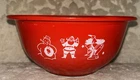 Vintage Pyrex Seasons Greetings Bowl Red Santa Snowman Holly Nice ! Rare !
