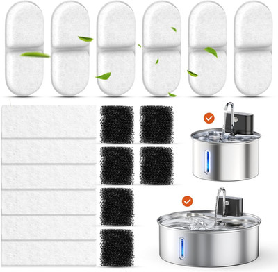 Cat Water Fountain Filter Replacement,18 Pcs(6 Carbon+ 6 Sponge+ 6 Cotton) for P