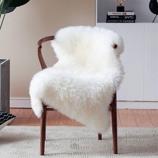 White Faux Sheepskin Rug 2x3 ft, Fluffy Shag Fur Chair Cover, Non-Slip Washable
