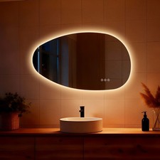 LED Badspiegel mit Beleuchtung Asymmetrischer Spiegel 3 Lichtfarbe Beschlagfrei