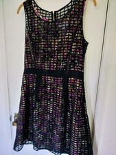 Jessica Simpson Sleeveless Dress Floral Underlay Black Grid Mesh Cage Overlay 10