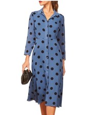 Reformation Blue Black Large Polka Dot Arcadia Button Front Dress In Porto 8