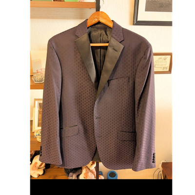 Kenneth Cole Reaction Navy Geometric Blazer 42R Button Lined Pockets