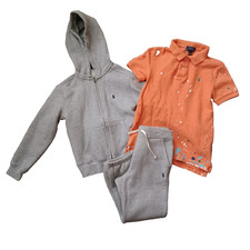 Polo Ralph Lauren Sweatsuit Boys Youth 6 Gray Hoodie Pants Polo Shirt Lot Of 3