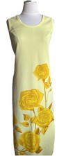 Vintage 70s Alfred Shaheen Maxi Dress Yellow Tropical Sleeveless Vacation Floral