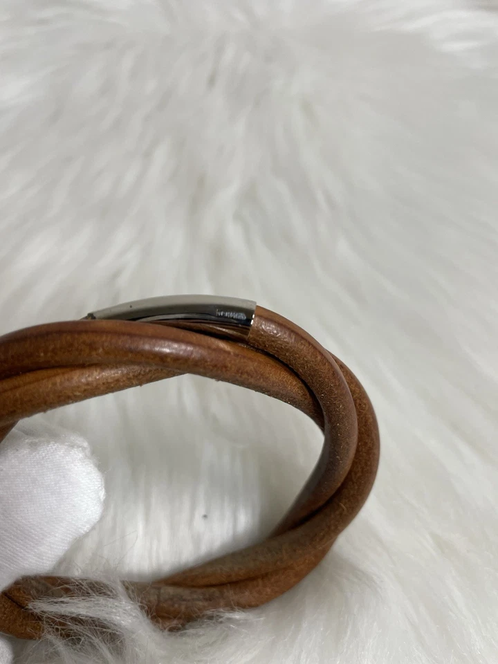 Pulsera Hermes Tornado Cuero Marrón Hebilla Plateada Auténtica Foto 2 de 4