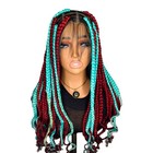 Handmade Full Lace Box Braided Wig 13×4 Front Parting Burgundy & Turquoise Curly — photo 1
