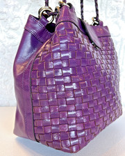 Patricia Nash Iverna Woven Leather Bucket Bag Plum Jam Italian Leather EUC