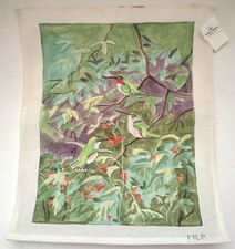 Handpainted Needlepoint Canvas Hummingbirds Red Flowers Nature Scene MLP